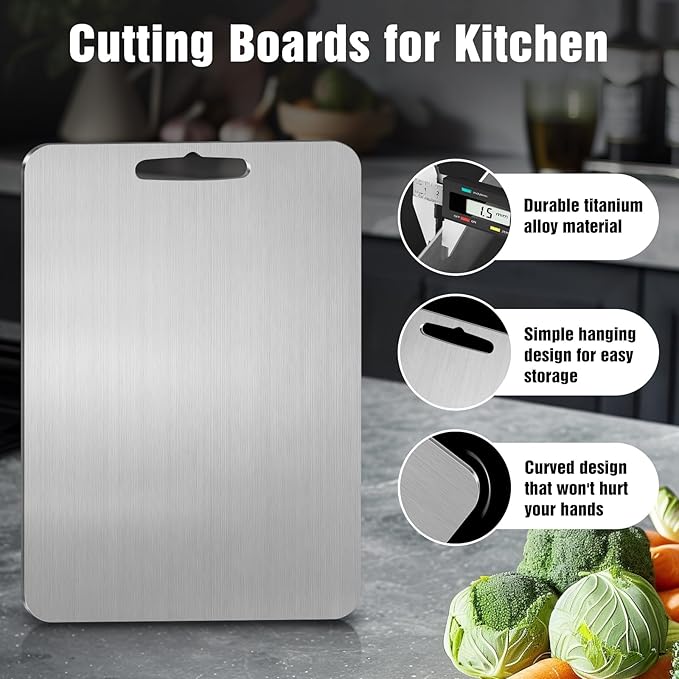 Titanium Cutting Board for Kitchen - 100% Pure Titanium Cutting Boards Non Toxic - 2025 New Upgrade Double Sided Metal Chopping Boards for Meat, Vegetables, Fruits, Dishwasher Safe (14 x 10 In)