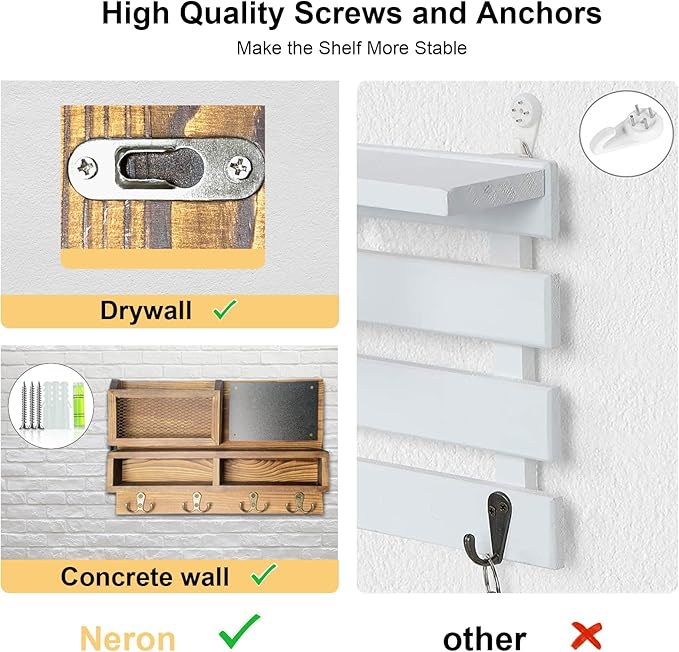 Key Holder for Wall, Mail Organizer Wall Mount with Key Hooks and Wallet Holder, Sunglasses Storage and Dog Leash Hanger, Decorative with 4 Double Hooks and Chalkboard