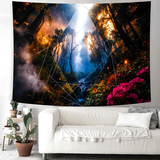 Delur Forest Tapestry Tree of Life Misty Tropical Rainforest Tapestry Wall Hanging Mystical Colorful Spiritual Psychedelic Nature Landscape Headboard for Bedroom Living Room Home Decor (59.1" x 78.7")