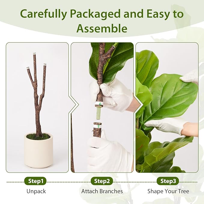 Artificial Fiddle Leaf Fig Tree, 6FT Faux Ficus Lyrata Plant with Realistic Leaves, Lifelike Home Decor Faux Tree in Stylish Pot for Indoor, Office, Living Room Decor (6ft)