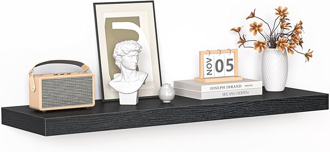 Floating Shelves - 10.3 Inch Deep Wall Shelf for Decor & Storage - Wall Mounted Display Shelving with Invisible Heavy-Duty Metal Bracket - 36" W x 10.3" D x 1.8" H - Set of 1 - Rustic Black
