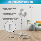 EZ-CHILL 16” Oscillating Pedestal Fan, 3-speed Options, 90-Degree Oscillating Head, Adjustable Height and Tilt, Powerful Air Flow, Black, MTFS-16B-BLK