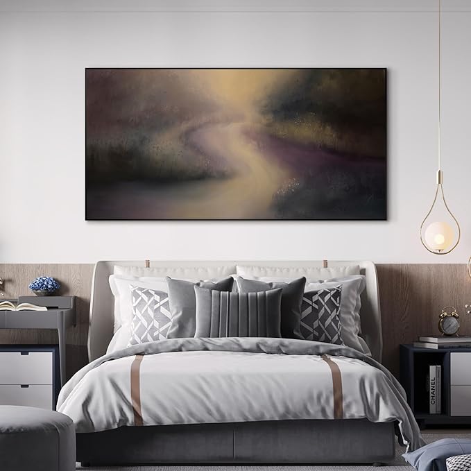 SIGNWIN 24"x46" Extra Large Framed Wall Art Golden Light River Path Dreamy Impressionist Landscape Illustration for Home Living Room Bedroom Decor (Frame Assembly Required)