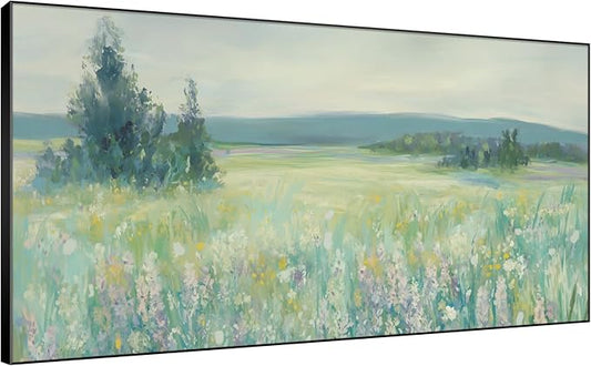 SIGNWIN 24"x46" Extra Large Framed Wall Art Wildflower Meadow Landscape Soft Pastel Nature Illustration for Home Living Room Bedroom Decor (Frame Assembly Required)