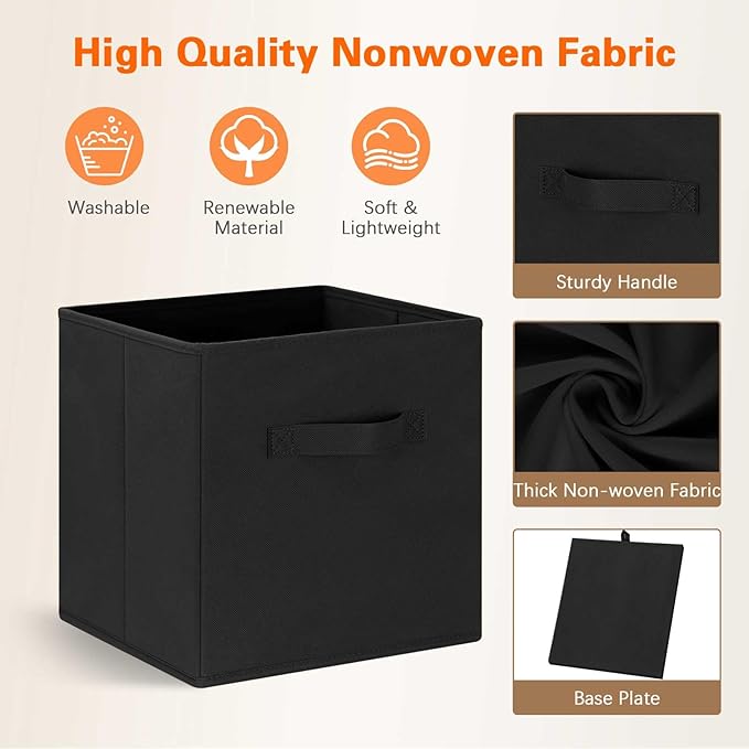 GhvyenntteS Storage Cubes 6 Pack, 11 Inch Cube Storage Bins with Dual Handles, Collapsible Heavy Duty Fabric Bins for Shelves Closet, Baskets for Organizing Clothes Bedding Toys Books (Black)