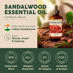 Kukka Sandalwood Essential Oil for Diffuser & Skin - 4 Fl Oz - 100% Pure Natural Sandalwood Oil, Woody Scent, for Massage, Perfume, Hair, Aromatherapy, Candle & Soap Making Scent DIY