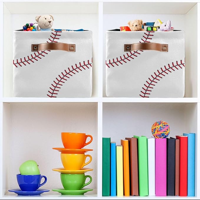 Storage Basket Bin Baseball Organizer Basket Collapsible Shelf Basket Cube with handle for Nursery Bedroom Bathroom