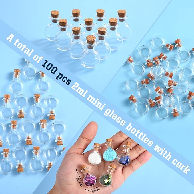 Zhehao 200 Pcs 2 ml Mini Glass Bottles Jars with Cork Stoppers Small Wishing Bottle Tiny Jars with Cork Mini Potion Bottles Clear Drifting Bottle for Wedding Birthday Party DIY Crafts Supplies