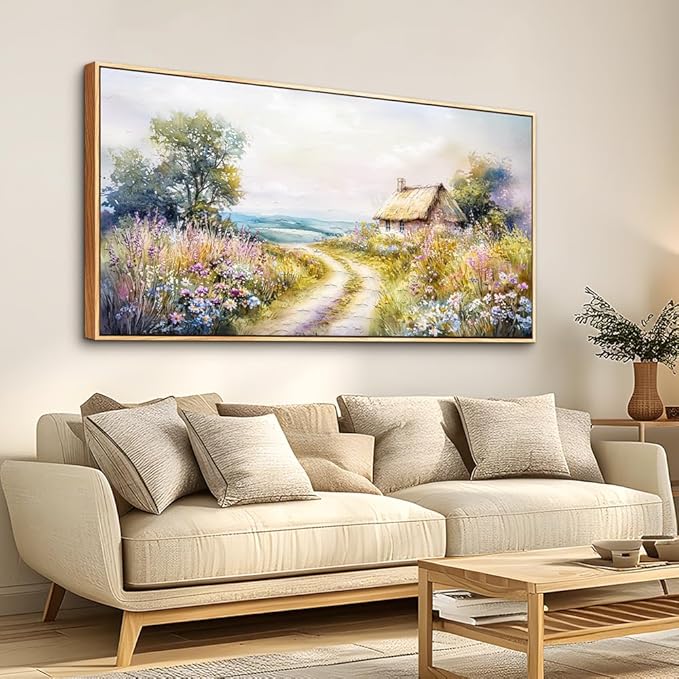 ZUITINGHUA Wood Framed Canvas Wall Art For Living Room Large Wall Decor For Office Bedroom Decoration Country Road Landscape Pictures Farmhouse Paintings Artwork Mural Aesthetic Home Decor 30x60 In