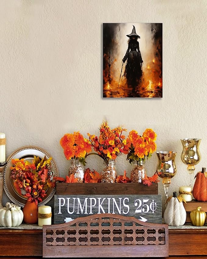 Halloween Canvas Wall Art - Vintage Witche Poster, Gothic Dark Academia Wall Decor, Spooky Halloween Decor for Living Room, Bedroom & Bathroom, Framed Fall Decorations Indoor