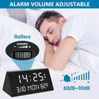 Kogonee Wooden Digital Alarm Clock, 0-100% Dimmer, 2 Alarm Settings, Weekday/Everyday Mode, 9 Mins Snooze, 12/24H, Temperature and Date Display for Office, Travel, Bedroom Alarm Clock (Black)