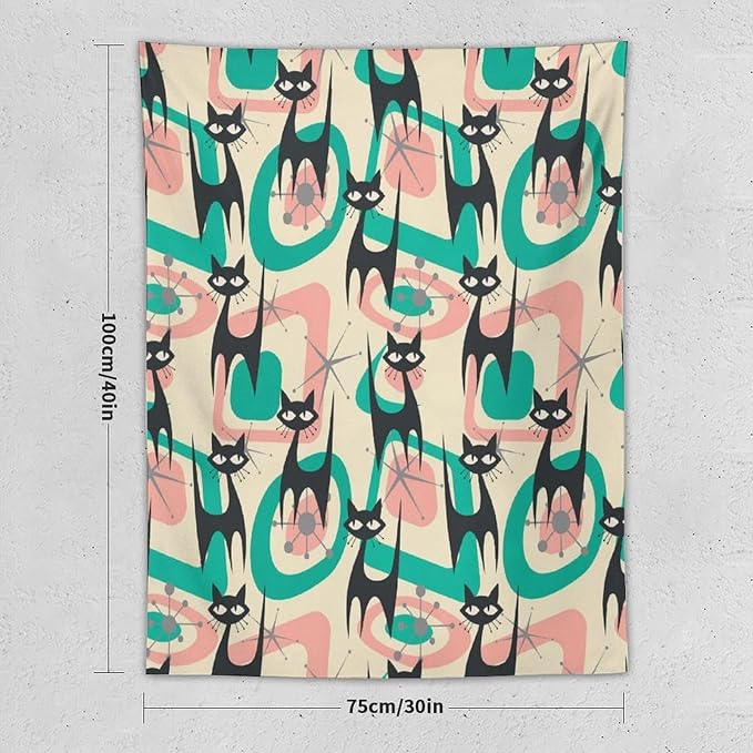 ICMOLYYENLO Boho Medieval Cat Tapestry, Abstract Atomic Starburst Geometric Aesthetic Art Wall Hanging For Bedroom Living Room Dormitory 40x60 Inches
