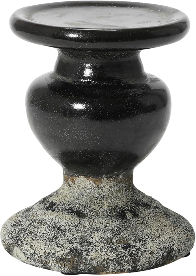 Creative Co-Op 2-Tone Sculptural Terracotta Pillar Candle Holder, Distressed Black