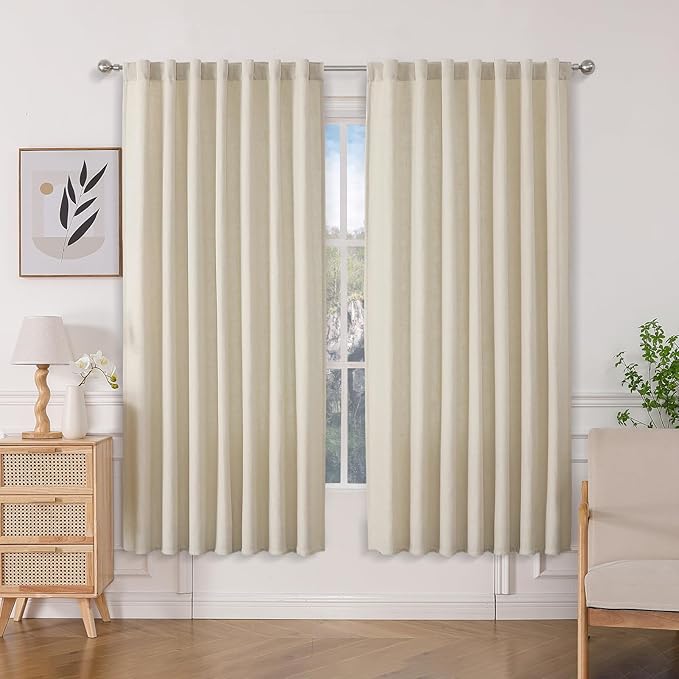 Joydeco Linen Curtains 72 Inch Length 2 Panels Set, Light Filtering Living Room Curtains (W52 x L72 Inch, Pistachio Shell)
