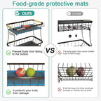 3 Tier Fruit Basket for Kitchen Counter with 2 Mobile Banana Hangers, 2025 Pro Detachable Metal Fruit Bowl with Wooden Handle, Fruit Holder for Bread Snack Veggies, Brown