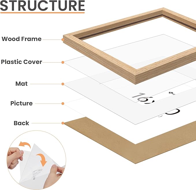 upsimples 16x20 Frames, Natural Solid Wooden Picture Frames, Display 11x14 with Mat or 16 x 20 Without, Vertical or Horizontal Wall Hanging, 1 Pack, Natural
