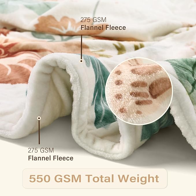 Lahome Floral Beige Soft Throw Blanket for Bed，Spring Botanical Aesthetic Blankets for Women Cute, Thick Warm Cozy Throws for Girls Sofa Chair Home Decor, Beige 50''x60''