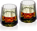 KAMMAK Crystal Whiskey Glasses Set of 2, Handcrafted 6.76oz Old Fashioned Glasses Stemless, Luxury Cocktail Glasses, Hand Blown Scotch Cup for Women, Men Gift for Rocks, Bourbon, Bar Barware