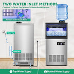 Commercial Ice Maker Machine 130Lbs/24H with 30Lbs Ice Capacity, 45Pcs Clear Ice Cubes Ready in 8-15Mins, Stainless Steel Under Counter Freestanding Large Ice Machine, 2 Water Inlet Modes
