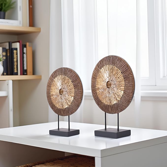 XMGZQ Wood Color Minimalist Round Statue Above Cabinet Decor Kitchen,Modern Decorative Sculpture Home Decorations for Living Room Coffee Table,Shelf Decor Items,Center Pieces Decoration for Table