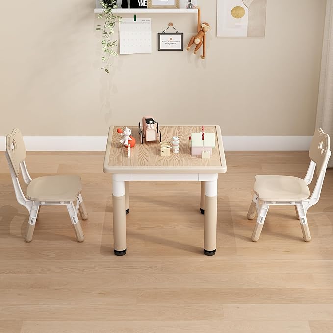 Kids Table and Chairs, Height Adjustable Childrens Table and Chair Set, Kids Tables for Age 2-8, Graffiti Desktop, Table for Kids with 2 Seats, Small Kids Table, Max 300lbs
