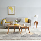 100% Solid Oak Wood Coffee Table Set, Round Coffee Table Combo Side Table w/Solid Wood Legs, Mid Century Table Sturdy Tables for Bedroom Balcony Living Room (Natural, 3 Pieces)