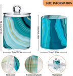 2 Pack Qtip Holder Dispenser Teal Turquoise Blue Marble Bathroom Storage Canister Lid Acrylic Plastic Apothecary Jar Set Vanity Makeup Organizer for Cotton Swab/Ball/Round Pads, Floss