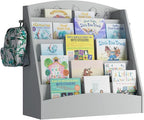 5-Tier Kids Bookshelf Montessori Toddler Book Rack Baby Bookcase Floor Front Facing Magazine Display Shelf for Bedroom Playroom Nursery Classroom Kindergarten Wood (Gray)