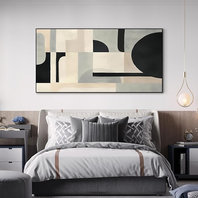 SIGNWIN 36"x72" Extra Large Framed Wall Art Modern Neutral Abstract Geometric in Black and Beige, Clean Minimalist Design for Home Living Room Bedroom Decor (Frame Assembly Required)