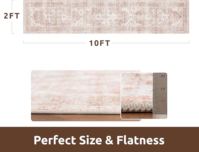 AMOAMI-2X10 Runner Rug-Washable Runners for Hallways-Soft Non Slip Bedside Rugs for Bedroom-Vintage Long Rug for Hallways Entryway Laundry Room Stair Kitchen Bathroom Pink