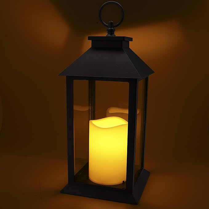 Hanging Glass Panes Lantern Portable Led Candle Light Operated by 3AAA Battery Use for Garden Yard, Indoor & Christmas Day Decoration etc,Pack of 6(Black)