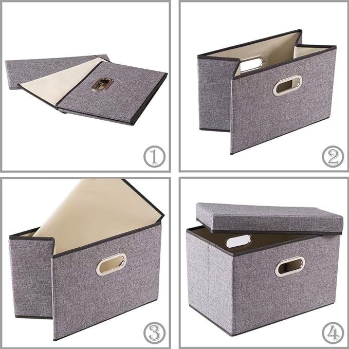PRANDOM Foldable Storage Boxes with Lids [1-Pack] Linen Fabric Collapsible Storage Bins Organizer Containers Baskets Cube with Cover for Home Bedroom Closet Office Nursery (14.9x9.8x9.8)