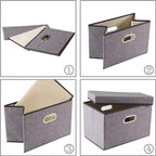 PRANDOM Foldable Storage Boxes with Lids [1-Pack] Linen Fabric Collapsible Storage Bins Organizer Containers Baskets Cube with Cover for Home Bedroom Closet Office Nursery (14.9x9.8x9.8)
