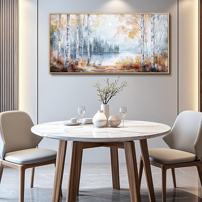 PHAOHUAXM Canvas Wall Art For Living Room Wall Decoration For Bedroom Office Decoration Trees Forest Landscape Painting Lake view Mural Modern Aesthetic Room Home Decor Artwork Wood Framed 20x40 In