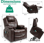 VIVIJASON Power Lift Chair Electric Recliner for Elderly Heated Vibration Massage Faux Leather Recliner Chair with 2 Remote Controls, Cup Holders, Side Pockets & USB Ports for Living Room (Brown)