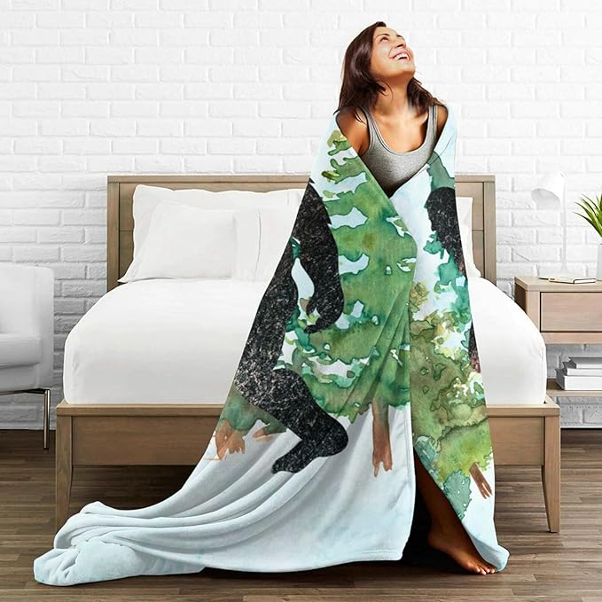 HGOD DESIGNS Sasquatch Watercolor Flannel Fleece Bed Blanket Throw Blanket Lightweight Cozy Plush Blanket for Bedroom Living Rooms Sofa Couch 40"x50"