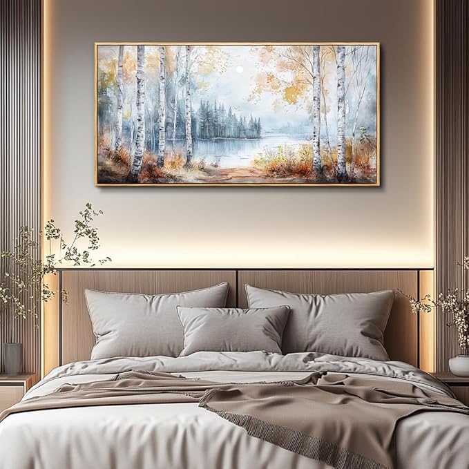PHAOHUAXM Canvas Wall Art For Living Room Wall Decoration For Bedroom Office Decoration Trees Forest Landscape Painting Lake view Mural Modern Aesthetic Room Home Decor Artwork Wood Framed 20x40 In