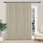 Macochico 100”Wx102”L 100% Blackout Pinch Pleated Linen Curtains for Sliding Door Bedroom Living Room Farmhouse Thermal Insulated Beige Burlap Drapes with Tieback 1 Panel Shabby Chic Style
