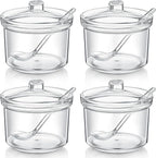 Patelai 4 Pieces Sugar Bowl Acrylic Clear Sugar Bowl with Lid and Salt Spoon Storage Jar with Airtight Lid for Salt, Tea, Spices, Herbs, Condiments(13 oz)