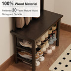 Coat Rack with Shoe Storage, Narrow Wooden Hall Tree with Bench, 11 Hooks and 2-Tier Storage Shelves, 3-in-1, Entryway Bench with Coat Rack (23.6"-Black)