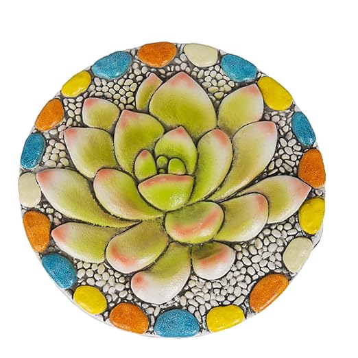 Succulent Pattern Cement Stepping Stones - Outdoor Pavers for Walkway, Multicolored Decorative Stone for Garden, 0.75 x 10 x 10 Inch