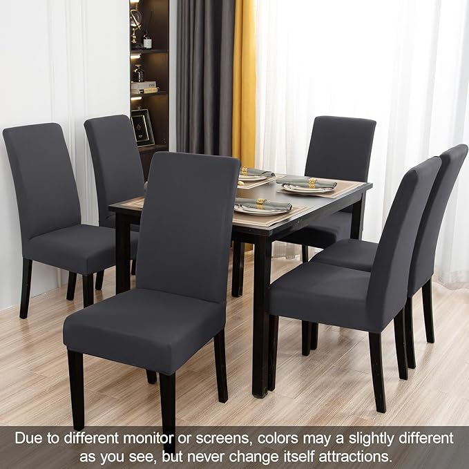 JQinHome Dining Room Chair Covers Set of 8, High Stretch Chair Slipcover Removable Washable Chair Seat Protector Cover for Home Party Hotel Wedding Ceremony (Grey)