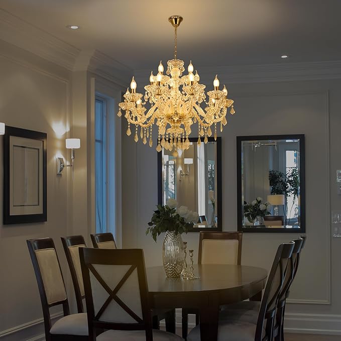 15 Light Crystal Chandelier Double Layer Flush Mount Ceiling Light Fixture with K9 Crystals for Living Room Dining Room Bedroom Luxury Hanging Lamp Lighting Fixtures
