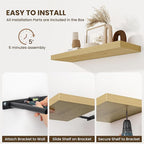 Fun Memories 32 x 10 Floating Shelves Wall-Mounted - Rustic Wood Shelf - 10 Inch Deep Floating Shelves for Wall - Large Storage Shelf for Bathroom - Kitchen & Bedroom - Oak - Set of 2