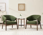 Mid-Century Modern Accent Chair, Comfy Barrel Armchair with Wide Seat, Upholstered Lounge Chair with Walnut Wood Legs for Living Room/Bedroom/Reading Corner, Linen Fabric, Deep Green, 1PC