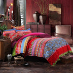 ABREEZE Bohemian Duvet Cover Set Colorful Red Boho Retro Bedding Set Damask Paisley Cotton Duvet Cover Tribal Reversible Bedding Exotic Style Comforter Cover 3-Piece Full