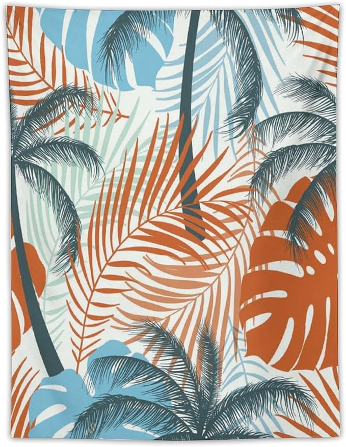 ICMOLYYENLO Palm Leaf Tapestry Wall Hanging, Tropical Leaves Plant Jungle Green Hawaiian Art Home Decor for Guest Bedroom Living Room Dormitory 60x80 Inch