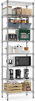 8 Tier 2000 lbs Storage Rack Metal Wire Shelving Unit, Storage Standing Shelf Organizer for Laundry Bathroom Kitchen Pantry Closet Garage Utility Room, Chrome 13.8" D x 23.6" W x 79.5" H
