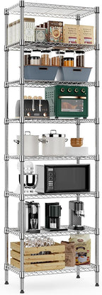 8 Tier 2000 lbs Storage Rack Metal Wire Shelving Unit, Storage Standing Shelf Organizer for Laundry Bathroom Kitchen Pantry Closet Garage Utility Room, Chrome 13.8" D x 23.6" W x 79.5" H