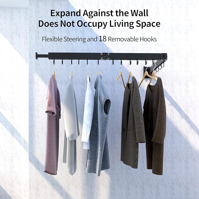 Foldable Clothes Drying Rack, 2 Fold Laundry Drying Rack Wall Mount, [No Drilling] Folding & Durable Space Saver for Laundry, Balcony, Bathroom, Patio, Dormitory, Apartment-White